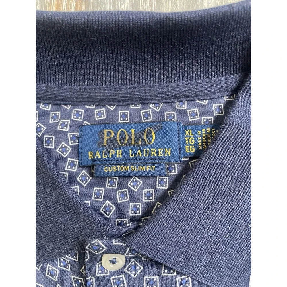 Polo Ralph Lauren Polo Shirt Mens XL Blue Long Sleeve Dice Print Custom Slim Fit